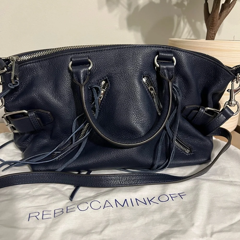 Rebecca Minkoff Navy Leather Satchel with Crossbody Strap